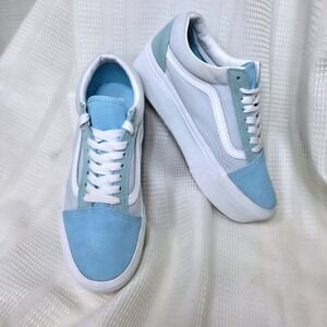 Vans Old Skool Stacked Platform Sneakers Light Blue Suede Canvas Womens 8 721356